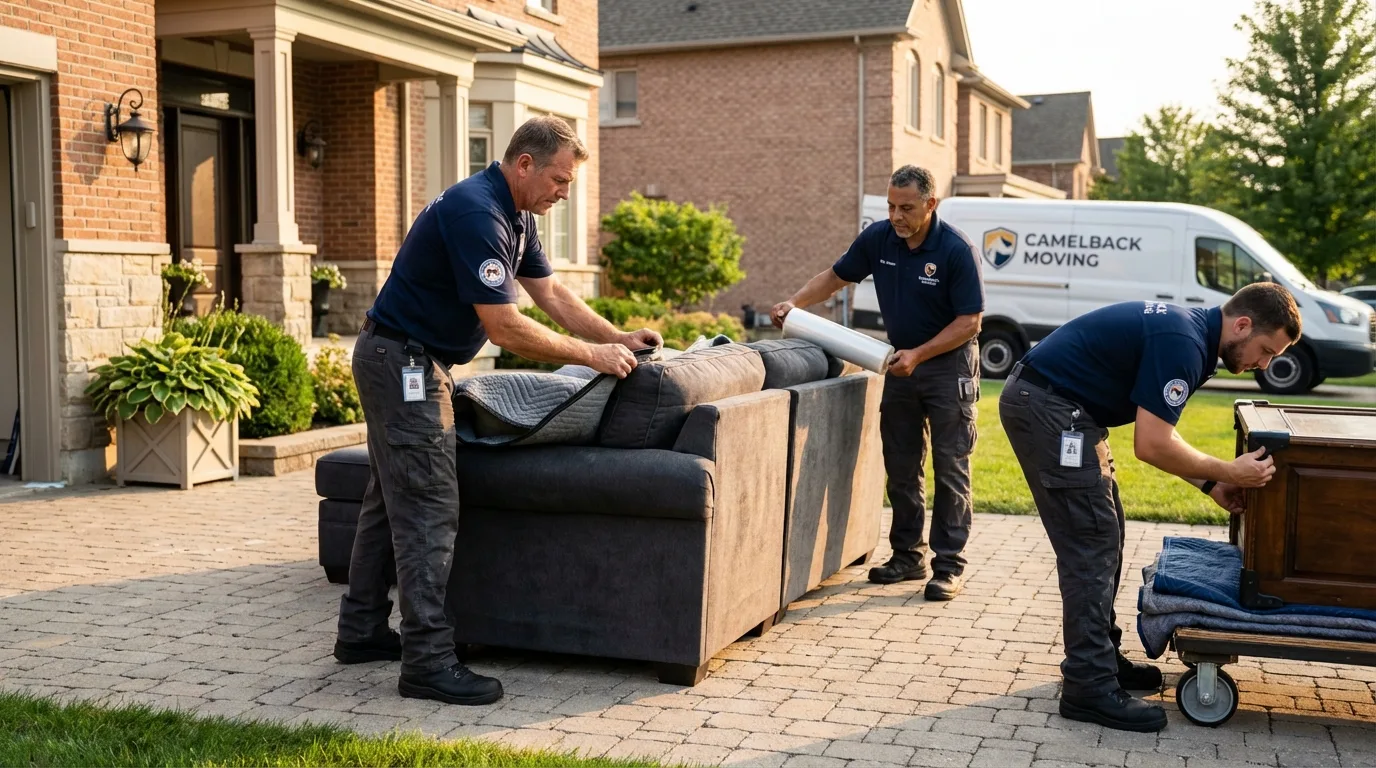 Large estate moving crew wrapping furniture in Wilmette, IL
