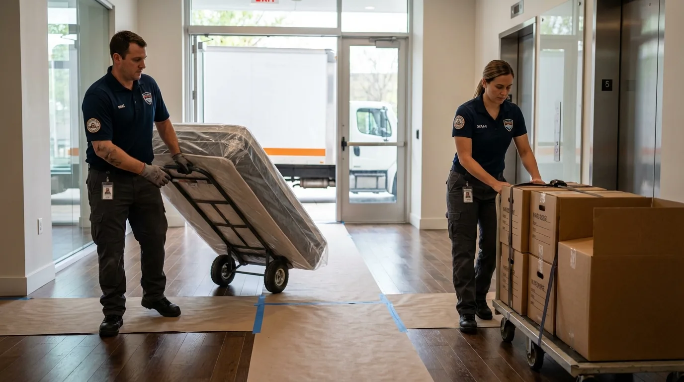 Professional apartment movers loading elevator in Wilmette, IL