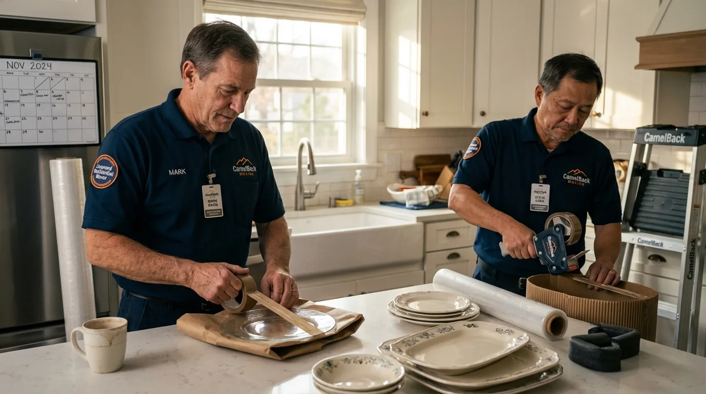 Professional crew packing kitchen dishware in Wilmette, IL